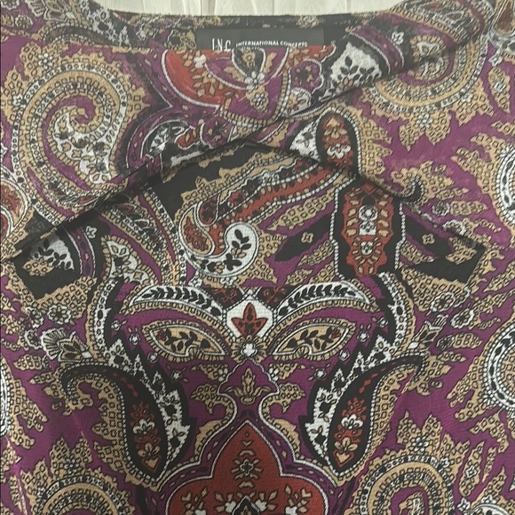 INC International Concepts Red and Gray Long Sleeve Blouse - Picture 2 of 5